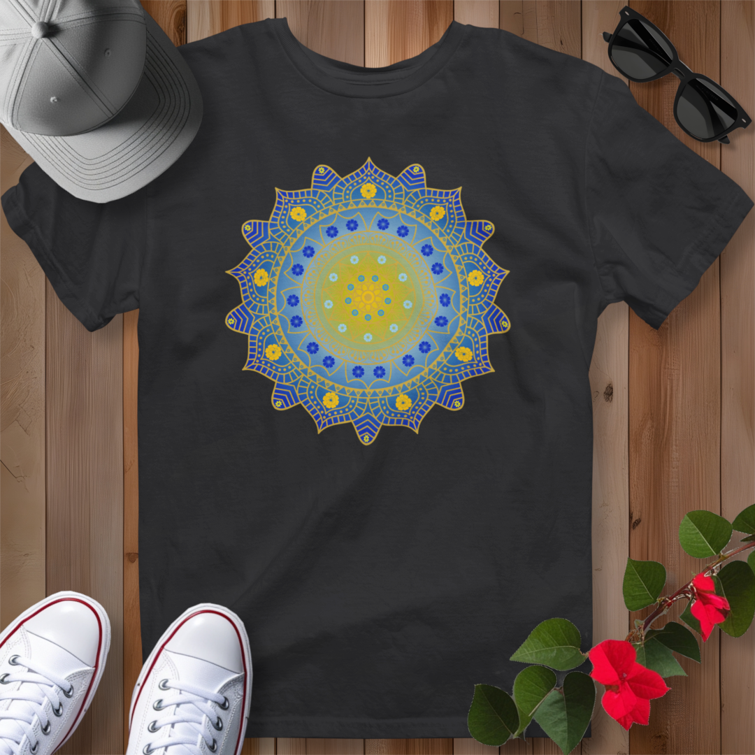 Hawaiian Hibiscus Mandala T-Shirt Blue / Gold