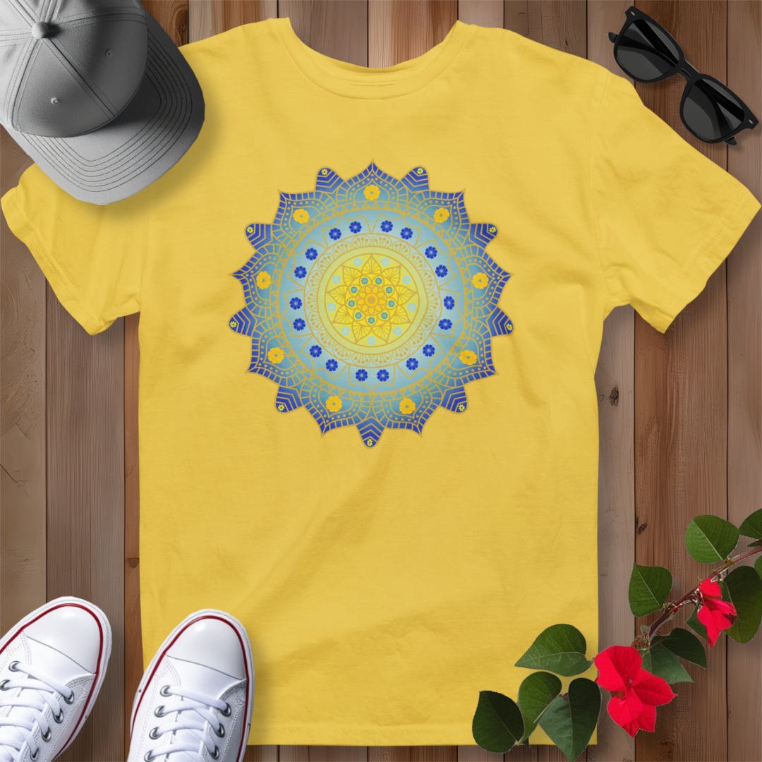 Hawaiian Hibiscus Mandala T-Shirt Blue / Gold