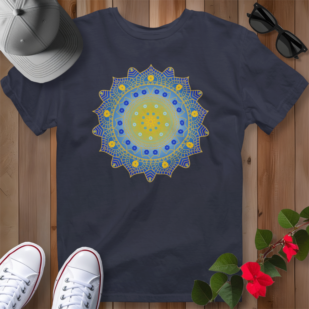 Hawaiian Hibiscus Mandala T-Shirt Blue / Gold