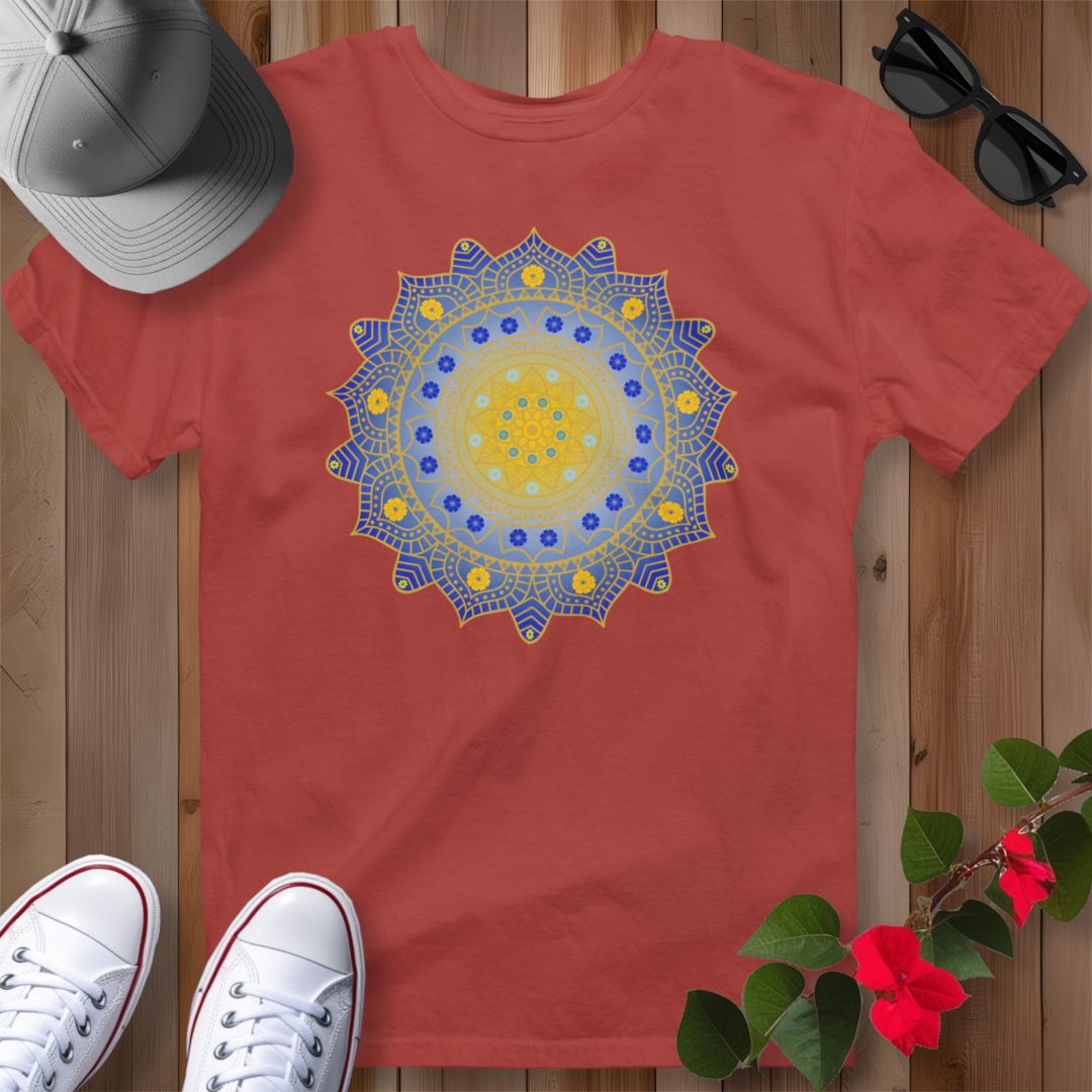 Hawaiian Hibiscus Mandala T-Shirt Blue / Gold