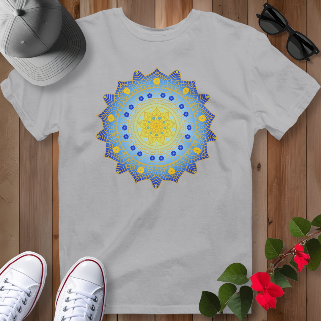 Hawaiian Hibiscus Mandala T-Shirt Blue / Gold