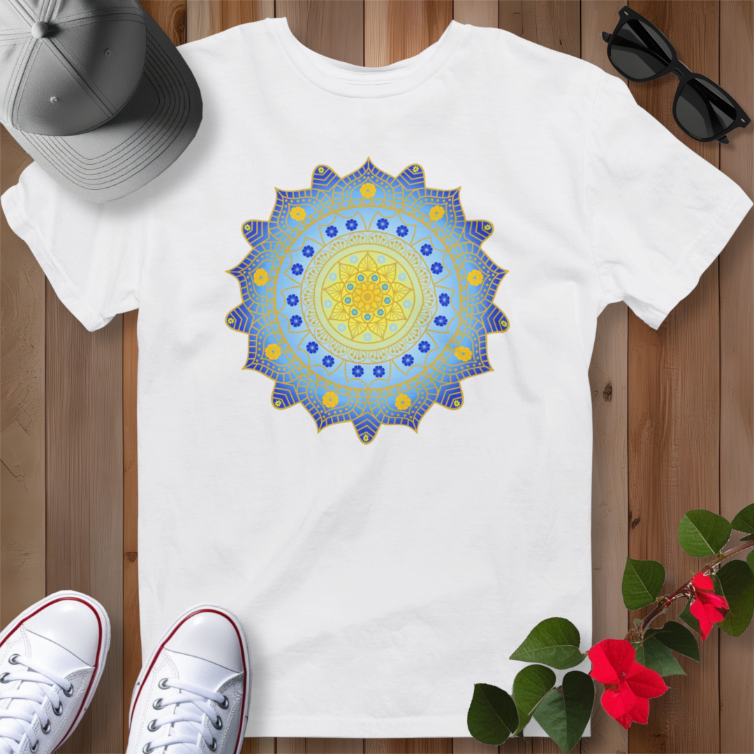 Hawaiian Hibiscus Mandala T-Shirt Blue / Gold