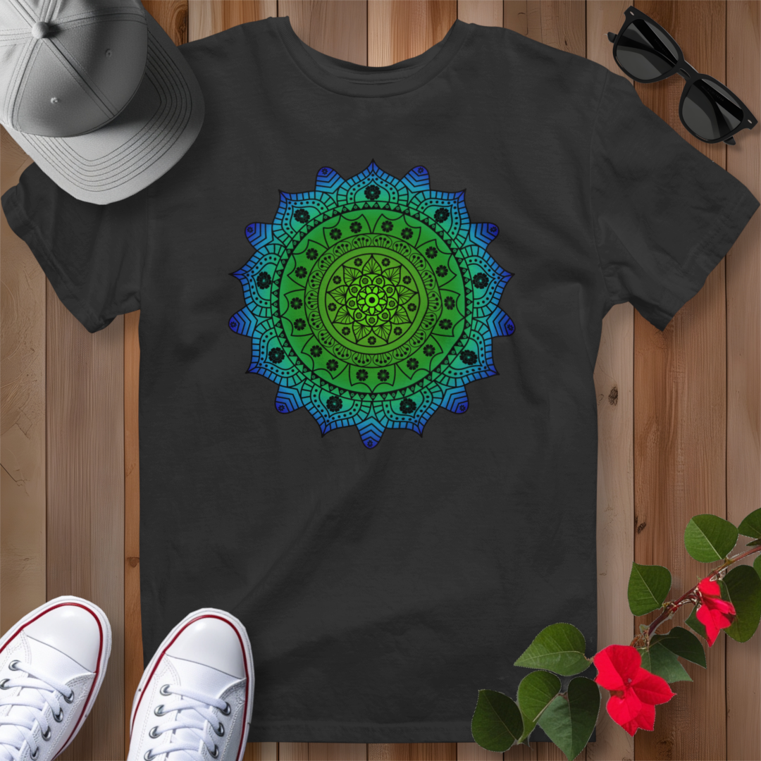 Hawaiian Hibiscus Mandala T-Shirt Blue / Green