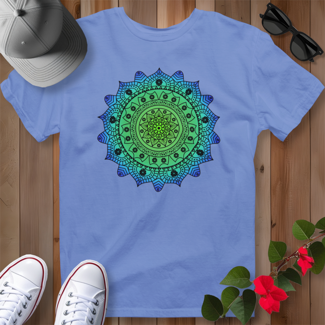 Hawaiian Hibiscus Mandala T-Shirt Blue / Green