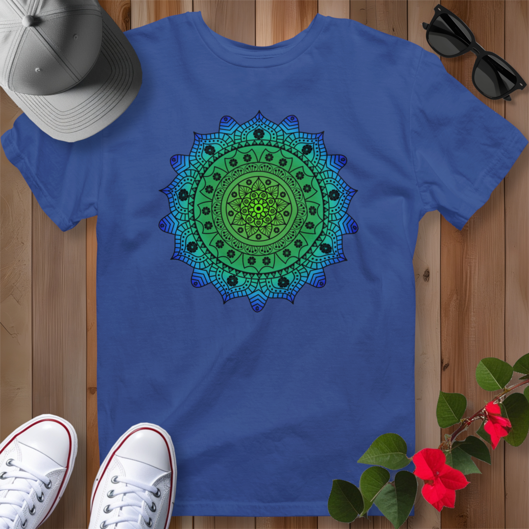 Hawaiian Hibiscus Mandala T-Shirt Blue / Green