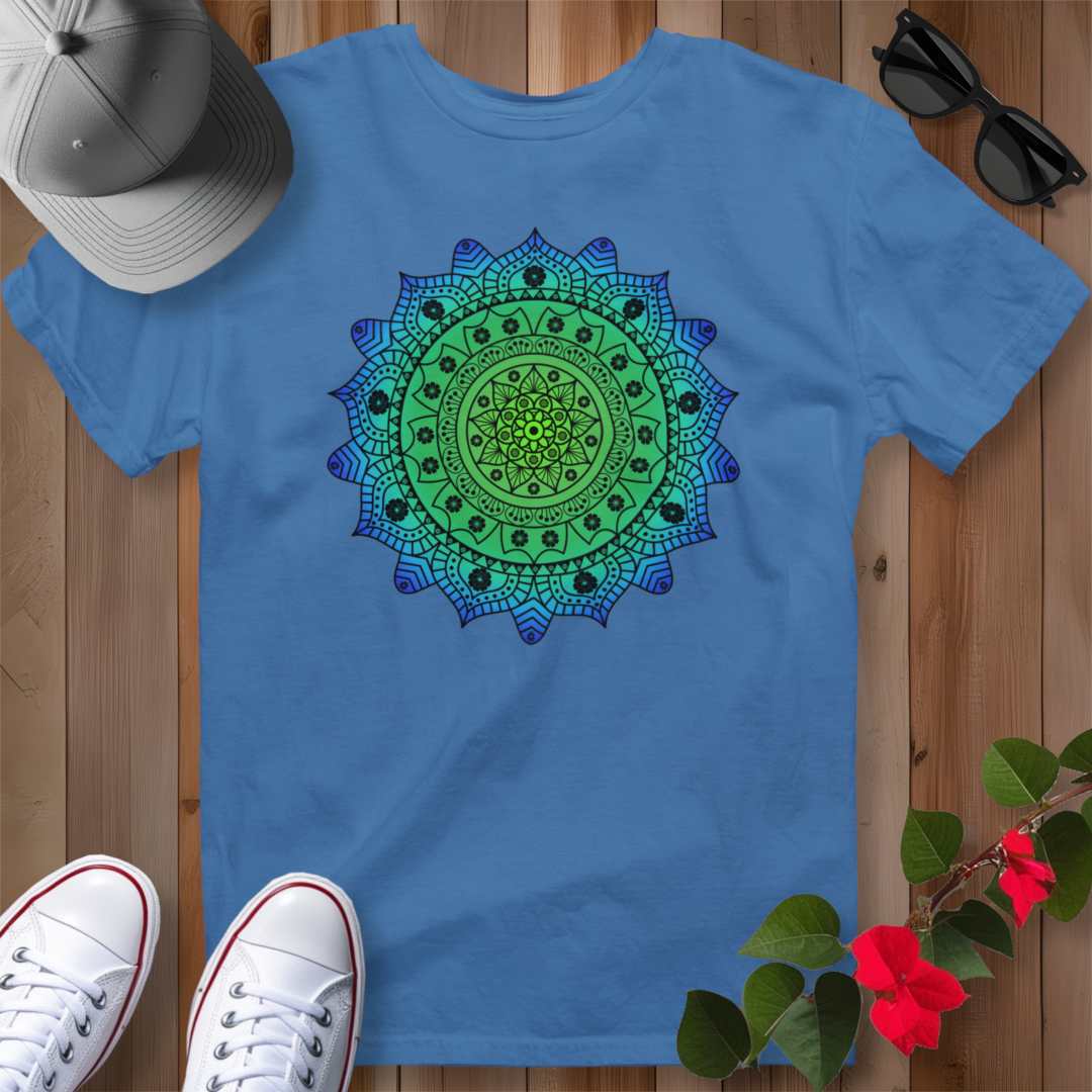 Hawaiian Hibiscus Mandala T-Shirt Blue / Green