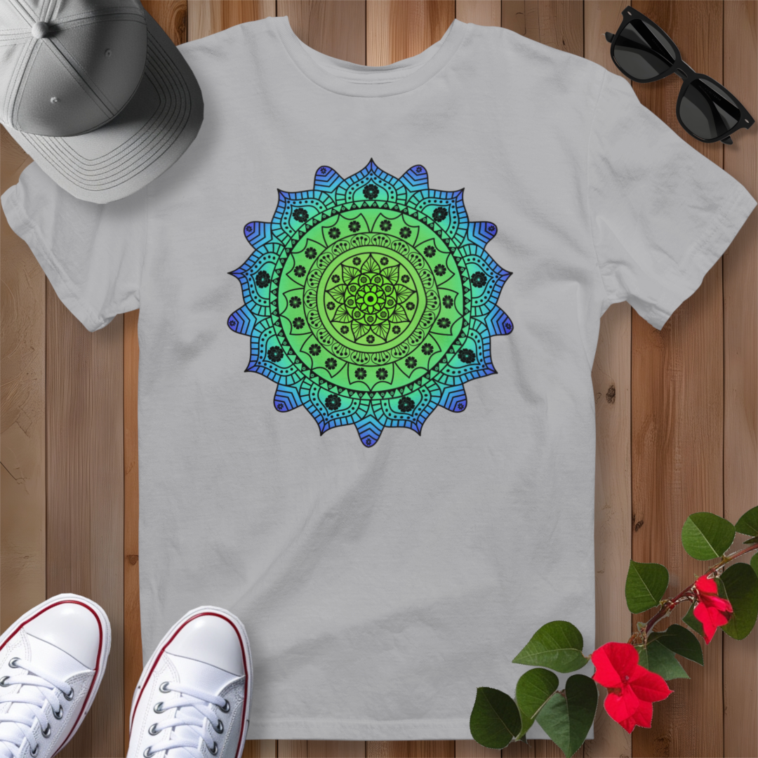 Hawaiian Hibiscus Mandala T-Shirt Blue / Green